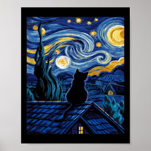 Cat Starry Night Van Gogh Cat Art Lover Funny Cat  Poster