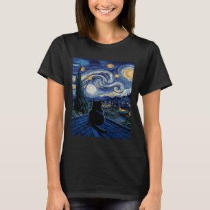 Cat Starry Night Van Gogh Cat Art Lover Funny Cat  T-Shirt