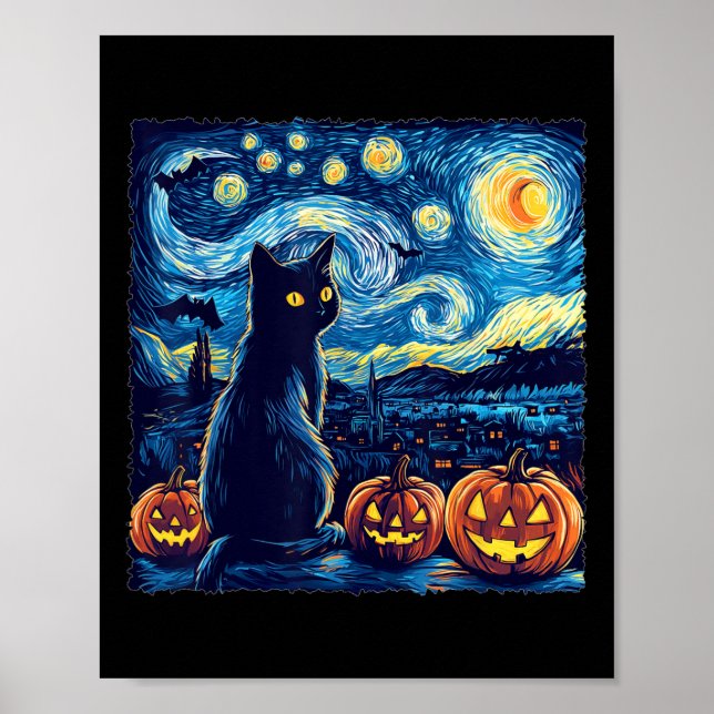 Cat Starry Night Van Gogh Cat For Cat Lover Cat Da Poster (Front)