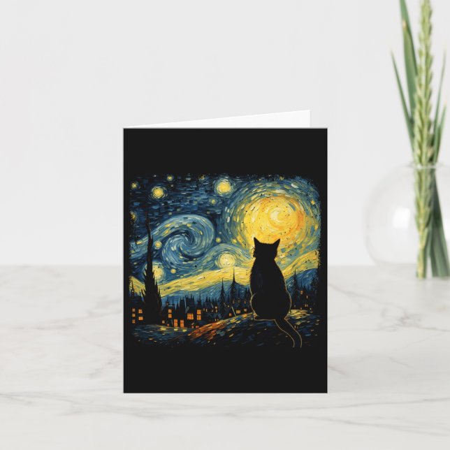 Cat Starry Night Van Gogh Cat For Cat Lover Cat Mo Card (Front)
