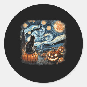 Cat Starry Night Van Gogh Cat For Cat Lover Cat Mo Classic Round Sticker