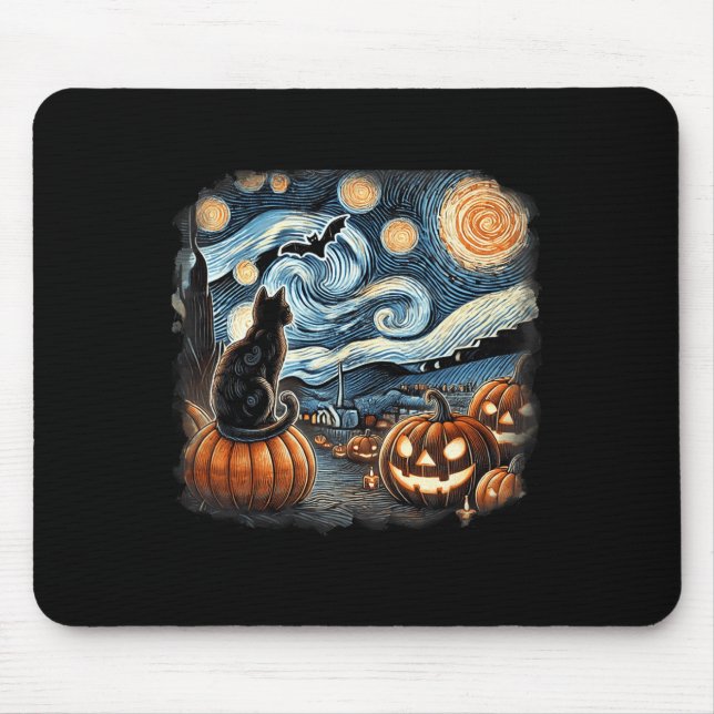 Cat Starry Night Van Gogh Cat For Cat Lover Cat Mo Mouse Mat (Front)