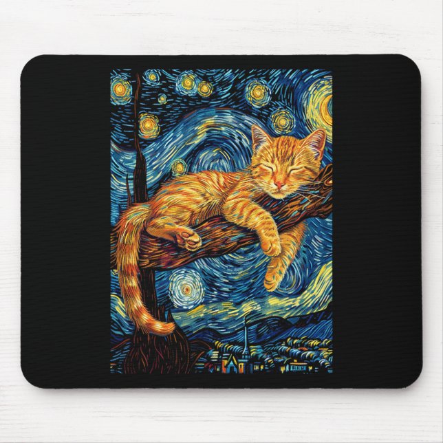 Cat Starry Night Van Gogh Cat For Cat Lover Cat Mo Mouse Mat (Front)