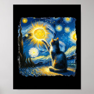 Cat Starry Night Van Gogh Cat For Cat Lover Cat Mo Poster