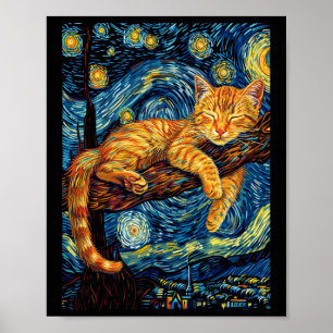 Cat Starry Night Van Gogh Cat For Cat Lover Cat Mo Poster
