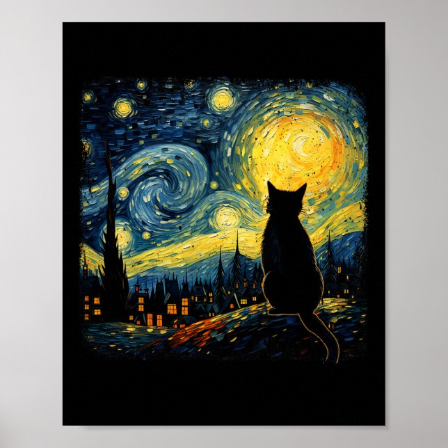 Cat Starry Night Van Gogh Cat For Cat Lover Cat Mo Poster (Front)
