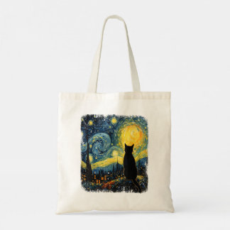Cat Starry Night Van Gogh Cat for Cat Lover Cat Mo Tote Bag