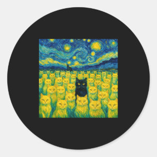 Cat Starry Night Van Gogh Cat For Cat Lover Classic Round Sticker