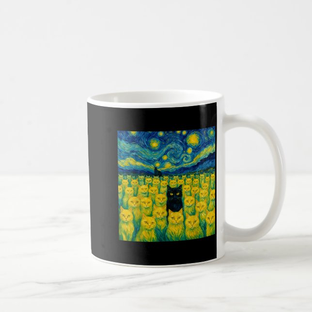 Cat Starry Night Van Gogh Cat For Cat Lover  Coffee Mug (Right)