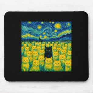 Cat Starry Night Van Gogh Cat For Cat Lover Mouse Mat