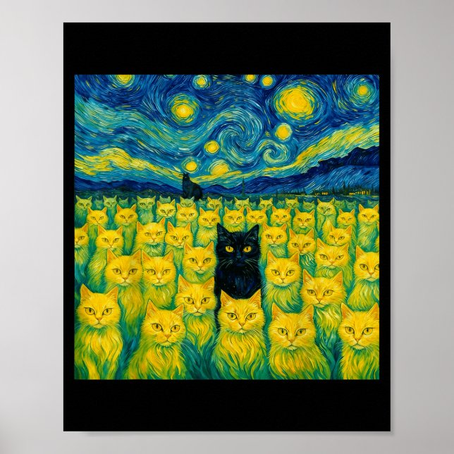 Cat Starry Night Van Gogh Cat For Cat Lover  Poster (Front)