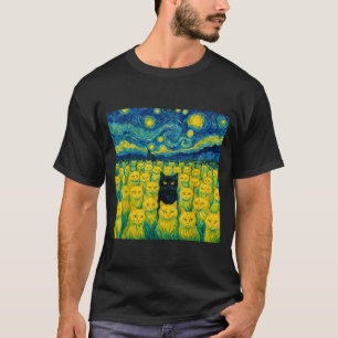 Cat Starry Night Van Gogh Cat For Cat Lover T-Shirt