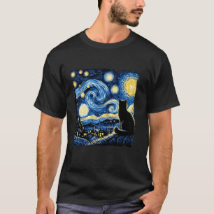 Cat Starry Night Van Gogh Cat For Cat Lover T-Shirt