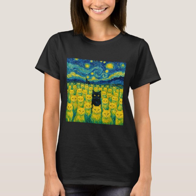 Cat Starry Night Van Gogh Cat For Cat Lover  T-Shirt (Front)