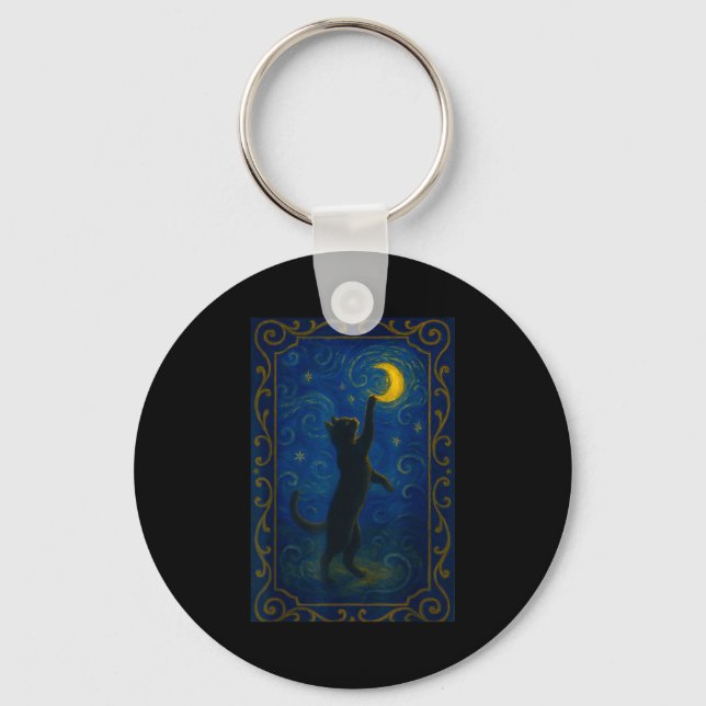 Cat Starry Night Van Gogh Cat Funny Cat Lover Mom  Key Ring (Front)