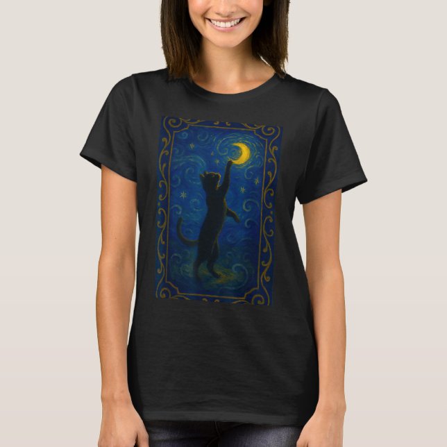 Cat Starry Night Van Gogh Cat Funny Cat Lover Mom  T-Shirt (Front)