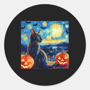Cat Starry Night Van Gogh Cat Lover Bats Pumpkins Classic Round Sticker