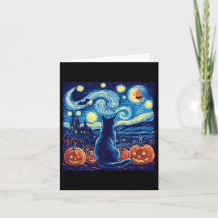 Cat Starry Night Van Gogh Cat Lovers Bats Pumpkins Card