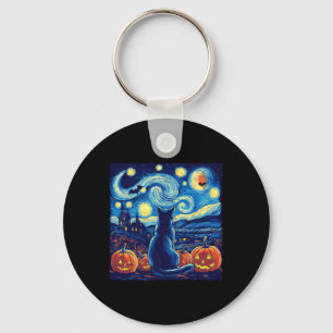 Cat Starry Night Van Gogh Cat Lovers Bats Pumpkins Key Ring