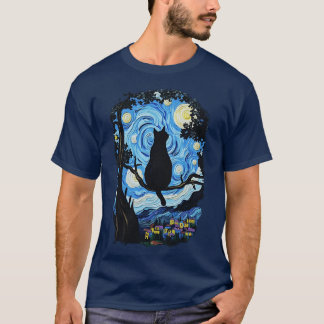 Cat Starry Night Van Gogh Gift for Cat Lovers1 vin T-Shirt