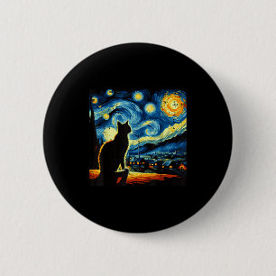 Cat Starry Night Van Gogh Kitty Painting Art Women 6 Cm Round Badge