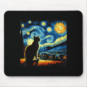 Cat Starry Night Van Gogh Kitty Painting Art Women Mouse Mat