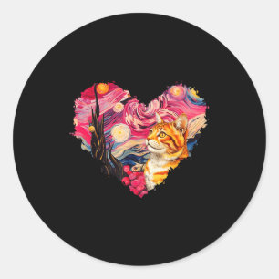 Cat Starry Night Van Gogh Red Rose Valentines Cat  Classic Round Sticker