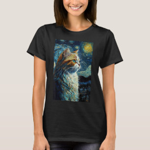 Cat Starry Night Van Gogh Style for Cats Lover Cat T-Shirt