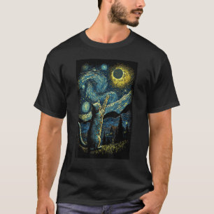 Cat Starry Night Van Gogh Style for Cats Lover Cat T-Shirt