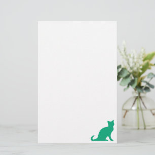Cat stationery writing paper with green kitten