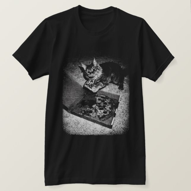 Cat Stealing Pizza Funny Cat T Shirt (Design Front)