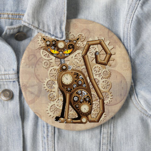 Cat Steampunk Vintage Retro Style Machine  6 Cm Round Badge
