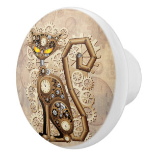 Cat Steampunk Vintage Retro Style Machine Ceramic Knob