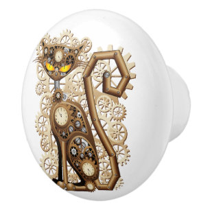 Cat Steampunk Vintage Retro Style Machine Ceramic Knob