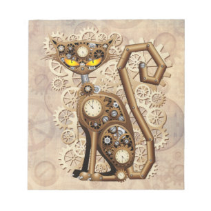 Cat Steampunk Vintage Retro Style Machine Notepad