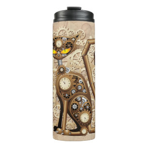 Cat Steampunk Vintage Retro Style Machine  Thermal Tumbler