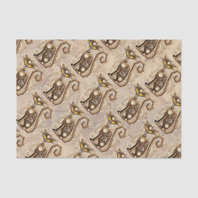 Cat Steampunk Vintage Retro Style Machine  Tissue Paper (Front)