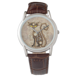 Cat Steampunk Vintage Retro Style Machine  Watch