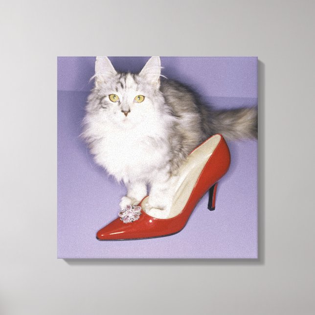 Cat stepping into high heel canvas print (Front)