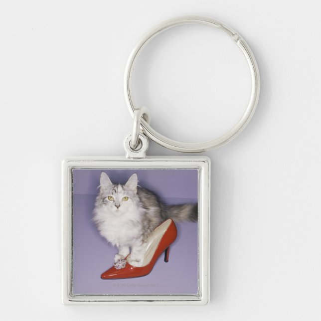 Cat stepping into high heel key ring (Front)