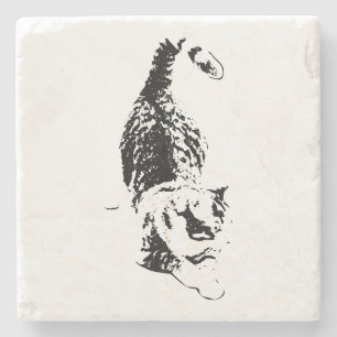 Cat Steps Through Fall Shadows Stone Coaster