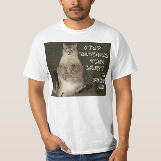 Cat "STOP READING SHIRT & FEED ME" Mens Value Tee (Front)
