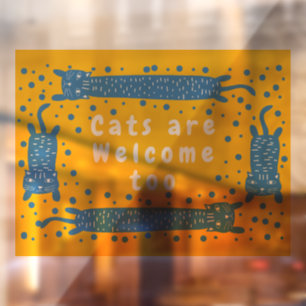 Cat Stretching Grey Welcome Window Cling