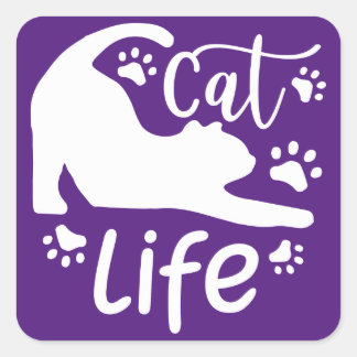 Cat Stretching Life Paws Envelope closure Square Sticker