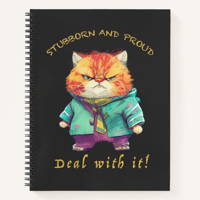 Cat Stubborn Deal With It Cute Adorable Funny  Notebook (Front)