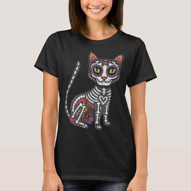 Cat Sugar Skull Calavera Calavera Dia De Muertos H T-Shirt (Front)