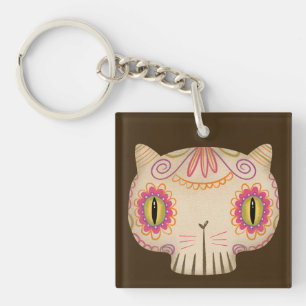 Cat Sugar Skull Catrina - Day of the Dead Key Ring