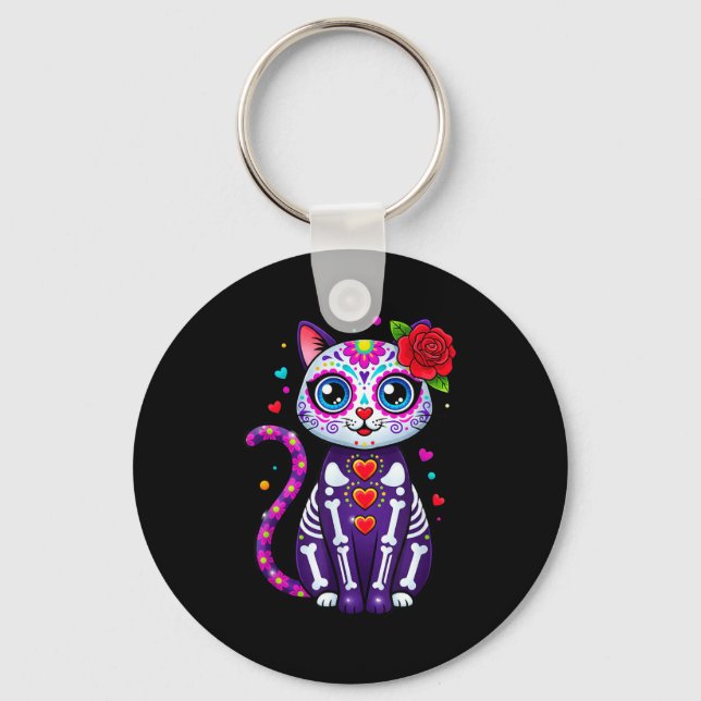 Cat Sugar Skull Cute Cat For Cat Lover Cat-m  Key Ring (Front)