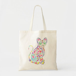 Cat Sugar Skull Dia De Los Muertos Cute Mexican Da Tote Bag