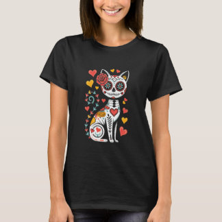 Cat Sugar Skull Halloween Dia De Los Muertos Cinco T-Shirt